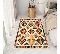 Yidbhsse Tapis D'entrée Geometrique Diamant 120x160 cm, Tapis De Salon Vintage Tradition Doux, Paillasson Ethnique Antidérapant Machine, Matelas De Sol Poils Courts pour Chambre Cuisine Interieur
