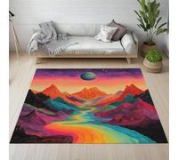 Yidbhsse Tapis D'entrée Montagne Planète 120x160 cm, Tapis De Salon Rivière Fantaisie Doux, Paillasson Paysage Naturel Antidérapant Machine, Matelas De Sol Poils Courts pour Chambre Cuisine Interieur