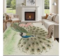 Yidbhsse Tapis D'entrée Paon Pivoine 80x150 cm, Tapis De Salon Oiseau Animaux Doux, Paillasson Plume Fleur Antidérapant Machine, Matelas De Sol Poils Courts pour Chambre Cuisine Interieur