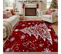 Yidbhsse Tapis D'éveil Arbre De Noël Moelleux Chambre, Tapis Flocon De Neige Salon Lavable Antidérapant, Tapis De Sol Rouge Et Blanc Decor Cuisine 40x60 cm pour Entree Interieur