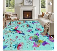Yidbhsse Tapis D'éveil Bleu Animaux Moelleux Chambre, Tapis Papillon Salon Lavable Antidérapant, Tapis De Sol Motif Fleur Decor Cuisine 40x60 cm pour Entree Interieur