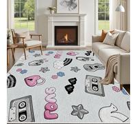 Yidbhsse Tapis D'éveil Dessin Animé Moelleux Chambre, Tapis Kawaii Nuage Salon Lavable Antidérapant, Tapis De Sol Pentacle Guitare Decor Cuisine 60x90 cm pour Entree Interieur