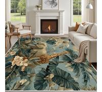 Yidbhsse Tapis D'éveil Éléphant Animaux Moelleux Chambre, Tapis Girafe Monstera Salon Lavable Antidérapant, Tapis De Sol Tropical Botanique Decor Cuisine 60x90 cm pour Entree Interieur