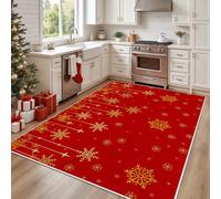 Yidbhsse Tapis D'éveil Flocon De Neige Moelleux Chambre, Tapis Noël Thème Salon Lavable Antidérapant, Tapis De Sol Hiver Rouge Decor Cuisine 40x60 cm pour Entree Interieur