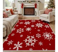 Yidbhsse Tapis D'éveil Flocon De Neige Moelleux Chambre, Tapis Noël Thème Salon Lavable Antidérapant, Tapis De Sol Rouge Et Blanc Decor Cuisine 40x60 cm pour Entree Interieur