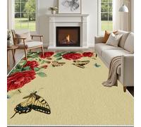 Yidbhsse Tapis D'éveil Floral Botanique Moelleux Chambre, Tapis Motif Fleur Salon Lavable Antidérapant, Tapis De Sol Fleuri Papillon Decor Cuisine 60x90 cm pour Entree Interieur