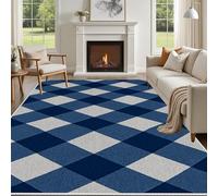 Yidbhsse Tapis D'éveil Geometrique Diamant Moelleux Chambre, Tapis Bleu Et Blanc Salon Lavable Antidérapant, Tapis De Sol Moderne Simplicité Decor Cuisine 40x60 cm pour Entree Interieur