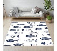 Yidbhsse Tapis D'éveil Koï Animaux Moelleux Chambre, Tapis Bleu Et Blanc Salon Lavable Antidérapant, Tapis De Sol Poisson Decor Cuisine 40x60 cm pour Entree Interieur