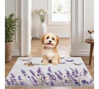 Yidbhsse Tapis D'éveil Lavande Papillon Moelleux Chambre, Tapis Motif Fleur Salon Lavable Antidérapant, Tapis De Sol Floral Botanique Decor Cuisine 40x60 cm pour Entree Interieur