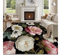 Yidbhsse Tapis D'éveil Motif Fleur Moelleux Chambre, Tapis Floral Botanique Salon Lavable Antidérapant, Tapis De Sol Pivoine Fleuri Decor Cuisine 60x90 cm pour Entree Interieur