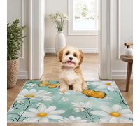 Yidbhsse Tapis D'éveil Motif Fleur Moelleux Chambre, Tapis Marguerite Papillon Salon Lavable Antidérapant, Tapis De Sol Floral Plante Decor Cuisine 40x60 cm pour Entree Interieur