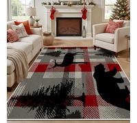 Yidbhsse Tapis D'éveil Ours Arbre Moelleux Chambre, Tapis Silhouette Animaux Salon Lavable Antidérapant, Tapis De Sol Vintage Wapiti Decor Cuisine 60x90 cm pour Entree Interieur