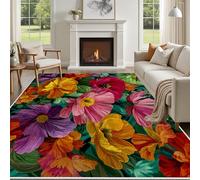 Yidbhsse Tapis D'éveil Pavot Fleuri Moelleux Chambre, Tapis Motif Fleur Salon Lavable Antidérapant, Tapis De Sol Floral Botanique Decor Cuisine 40x60 cm pour Entree Interieur