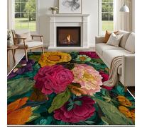Yidbhsse Tapis D'éveil Pivoine Fleuri Moelleux Chambre, Tapis Motif Fleur Salon Lavable Antidérapant, Tapis De Sol Floral Botanique Decor Cuisine 40x60 cm pour Entree Interieur