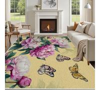 Yidbhsse Tapis D'éveil Pivoine Papillon Moelleux Chambre, Tapis Floral Botanique Salon Lavable Antidérapant, Tapis De Sol Motif Fleur Decor Cuisine 40x60 cm pour Entree Interieur