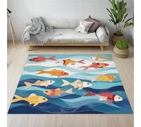 Yidbhsse Tapis D'éveil Poisson Animaux Moelleux Chambre, Tapis Mer Carpe Salon Lavable Antidérapant, Tapis De Sol Océan Vagues Decor Cuisine 40x60 cm pour Entree Interieur