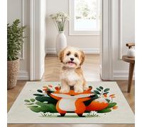 Yidbhsse Tapis D'éveil Renard Feuille Moelleux Chambre, Tapis Mignon Animaux Salon Lavable Antidérapant, Tapis De Sol Dessin Animé Decor Cuisine 40x60 cm pour Entree Interieur