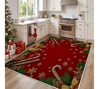 Yidbhsse Tapis D'éveil Rouge Pin Moelleux Chambre, Tapis Hiver Noël Salon Lavable Antidérapant, Tapis De Sol Flocon De Neige Decor Cuisine 60x90 cm pour Entree Interieur