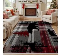 Yidbhsse Tapis D'éveil Silhouette Animaux Moelleux Chambre, Tapis Ours Arbre Salon Lavable Antidérapant, Tapis De Sol Vintage Wapiti Decor Cuisine 40x60 cm pour Entree Interieur