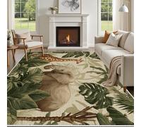 Yidbhsse Tapis D'éveil Tropical Botanique Moelleux Chambre, Tapis Girafe Monstera Salon Lavable Antidérapant, Tapis De Sol Éléphant Animaux Decor Cuisine 60x90 cm pour Entree Interieur