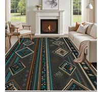 Yidbhsse Tapis D'éveil Western Tribal Moelleux Chambre, Tapis Tradition Ethnique Salon Lavable Antidérapant, Tapis De Sol Geometrique Diamant Decor Cuisine 60x90 cm pour Entree Interieur