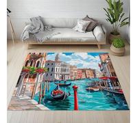 Yidbhsse Tapis Européen Architecture Lavable Antidérapant, Tapis De Sol Rivière Decor Cuisine, Petit Tapis Chambre Ville Moderne Moelleux Poils Courts, paillasson Interieur Matelas Entree 60x90 cm