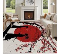 Yidbhsse Tapis Guerrier Soleil Salon Lavable, Tapis Fleurs De Cerisier Chambre Pile Courte 200x300 cm, Tapis De Sol Style Japonais Antidérapant Intérieur Moelleux pour Chambre Cuisine Decor