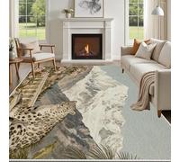 Yidbhsse Tapis Mignon Léopard 120x160 cm, Tapis De Sol Montagne Enneigée Antidérapant Et Lavable Interieur Résistant, Tapis De Salon Fleur Animaux Doux pour Chambre Cuisine