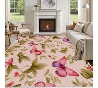 Yidbhsse Tapis Papillon 80x150 cm, Tapis De Sol Animaux Plante Antidérapant Et Lavable Interieur Résistant, Tapis De Salon Feuille Botanique Doux pour Chambre Cuisine