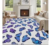 Yidbhsse Tapis Papillon 80x150 cm, Tapis De Sol Bleu Animaux Antidérapant Et Lavable Interieur Résistant, Tapis De Salon Simplicité Esthétique Doux pour Chambre Cuisine
