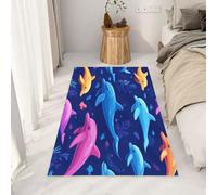 Yidbhsse Tapis Salon Dauphin Poisson, Tapis De Sol Océan Animal Antidérapant Interieu, Grand Tapis Dessin Animé Lavable en Machine, Poils Courts pour Interieur Cuisine Decoration 200x300 cm