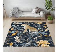 Yidbhsse Tapis Salon Léopard Feuille, Tapis De Sol Sauvage Animaux Antidérapant Interieu, Grand Tapis Motif Botanique Lavable en Machine, Poils Courts pour Interieur Cuisine Decoration 200x300 cm