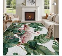 Yidbhsse Tapis Tropical Flamant Salon Lavable, Tapis Oiseau Animaux Chambre Pile Courte 200x280 cm, Tapis De Sol Monstera Feuille Antidérapant Intérieur Moelleux pour Chambre Cuisine Decor