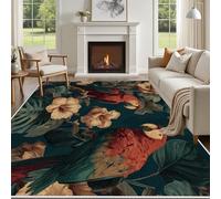 Yidbhsse Tapis Tropical Monstera Chambre, Tapis Perroquet Hibiscus Interieur À Poils Courts, Tapis De Sol Oiseau Animaux Lavable, Antidérapant pour Cuisine Salon 200x230 cm