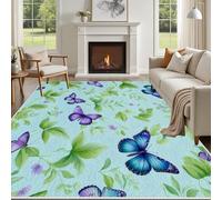 Yidbhsse Tapis Violet Papillon Salon Lavable, Tapis Animaux Floral Chambre Pile Courte 200x280 cm, Tapis De Sol Feuille Botanique Antidérapant Intérieur Moelleux pour Chambre Cuisine Decor
