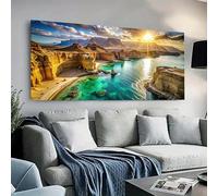 YIdhDCgj Décoration murale minimaliste de style côtier pour bureau à domicile - Tableau abstrait moderne sur le thème de l'océan - Coucher de soleil serein et teintes dorées (20x30cm/sans cadre)