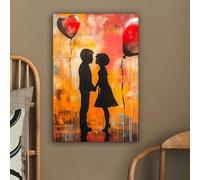 YIdhDCgj Décoration murale sur toile, tableau à suspendre pour salon, art urbain - Amour - Graffiti - Art - Banksy (70x100cm/Cadre intérieur)