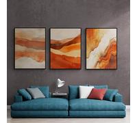 YIdhDCgj Ensemble de 3 tableaux effet marbre XXL, art mural terre cuite, impressions orange brûlé, affiche abstraite pour chambre à coucher (20 x 30 cm x 3 / cadre intérieur)