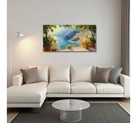 YIdhDCgj Grande toile murale côtière, citron jaune, images de cuisine, paysage marin bleu, peinture, impression d'œuvre d'art d'arbre, décoration intérieure (60x90cm/cadre intérieur)