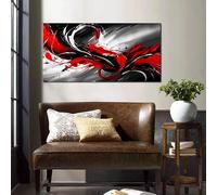 YIdhDCgj Impression panoramique sur toile style éclaboussures de peinture, grand format, motif pinceau rouge et noir (65 x 125 cm, sans cadre)