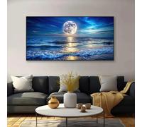 YIdhDCgj Impression sur toile moderne abstraite représentant une scène côtière avec une mer bleue et dorée de nuit (60x80cm/sans cadre)