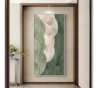 YIdhDCgj Motif de feuilles vertes et beiges | Décoration minimaliste moderne sur toile texturée grand format, pour salon, chambre ou bureau (62 x 122 cm/sans cadre)