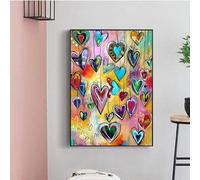 YIdhDCgj Tableau abstrait coloré en forme de cœur « Many Loves » sur toile (50 x 70 cm, sans cadre) - Affiches et impressions d'art mural pour la décoration du salon.