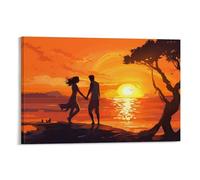 YIdhDCgj Tableau représentant un couple se tenant la main, coucher de soleil rétro, amour romantique, vue sur la mer, affiche sur toile, décoration murale pour la maison (30x40cm/cadre intérieur)