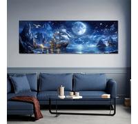 YIdhDCgj Tableau sur toile représentant un bateau pirate classique au clair de lune - Décoration intérieure style bord de mer (45 x 130 cm/sans cadre)