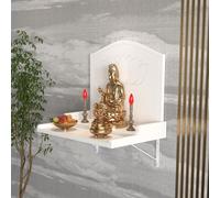 Yidlkecqey Autel bouddhiste mural en bois, taille de lotus et supports en métal, table d'autel pour méditation et prière à la maison, sanctuaire Zen Blanc 43 x 40 x 42 cm