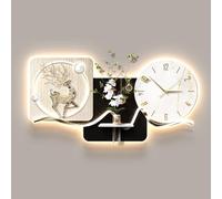 Yidlkecqey Décoration Murale 3D en Grès avec Horloge Silencieuse et LED, Tableau Lumineux avec Vase pour Plantes Réelles, Art Mural Moderne(Type B,60x120cm/23.6x47.2in)