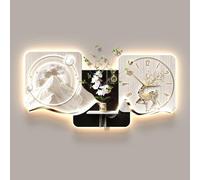 Yidlkecqey Décoration Murale 3D en Grès avec Horloge Silencieuse et LED, Tableau Lumineux avec Vase pour Plantes Réelles, Art Mural Moderne(Type D,70x140cm/27.5x55.1in)