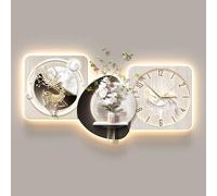 Yidlkecqey Décoration Murale 3D en Grès avec Horloge Silencieuse et LED, Tableau Lumineux avec Vase pour Plantes Réelles, Art Mural Moderne(Type E,50x100cm/19.7x39.3in)