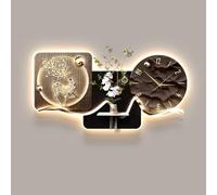 Yidlkecqey Décoration Murale 3D en Grès avec Horloge Silencieuse et LED, Tableau Lumineux avec Vase pour Plantes Réelles, Art Mural Moderne(Type A,60x120cm/23.6x47.2in)